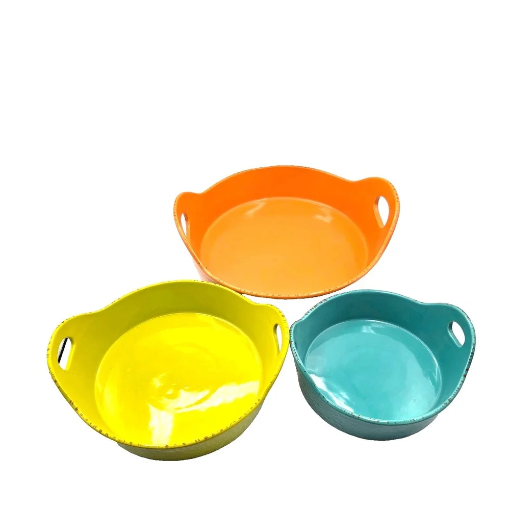CHEFS 3-Piece Round Stoneware Set Blue Yellow Orange 1.2 qt-2.5 qt-3.5 qt.